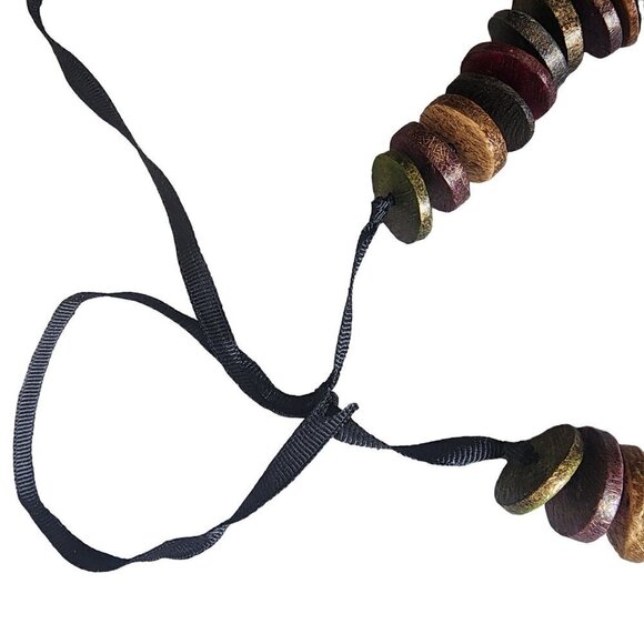 Vintage 1970's Retro Chunky 30" Wooden Button Bead Necklace - Picture 2 of 6